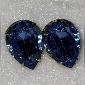 Vintage Double Blue Glass Teardrop Brooch / Pin
